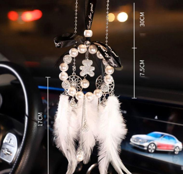 Car Pendant Car Pendant Imitation Pearl Dream Catcher Feather Rearview Mirror Pendant