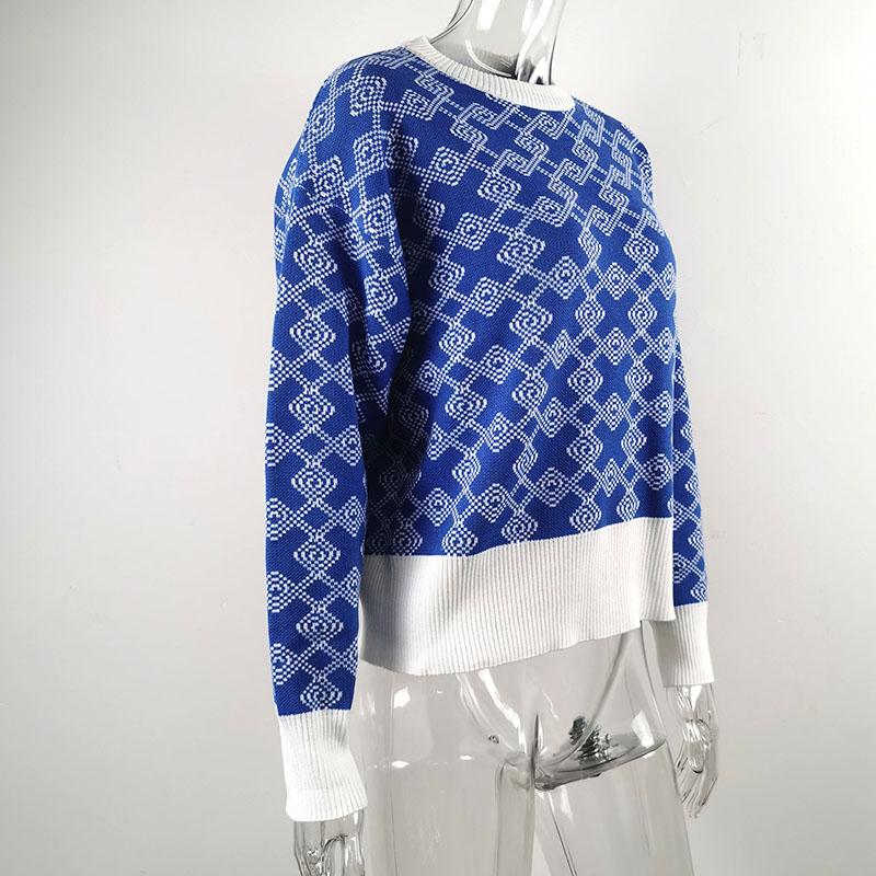 Sweater Women Round Neck Geometric Pattern Korean Style Fluffy Top Loose Trendy Harajuku Cashmere Sweater Autumn Winter Jumper