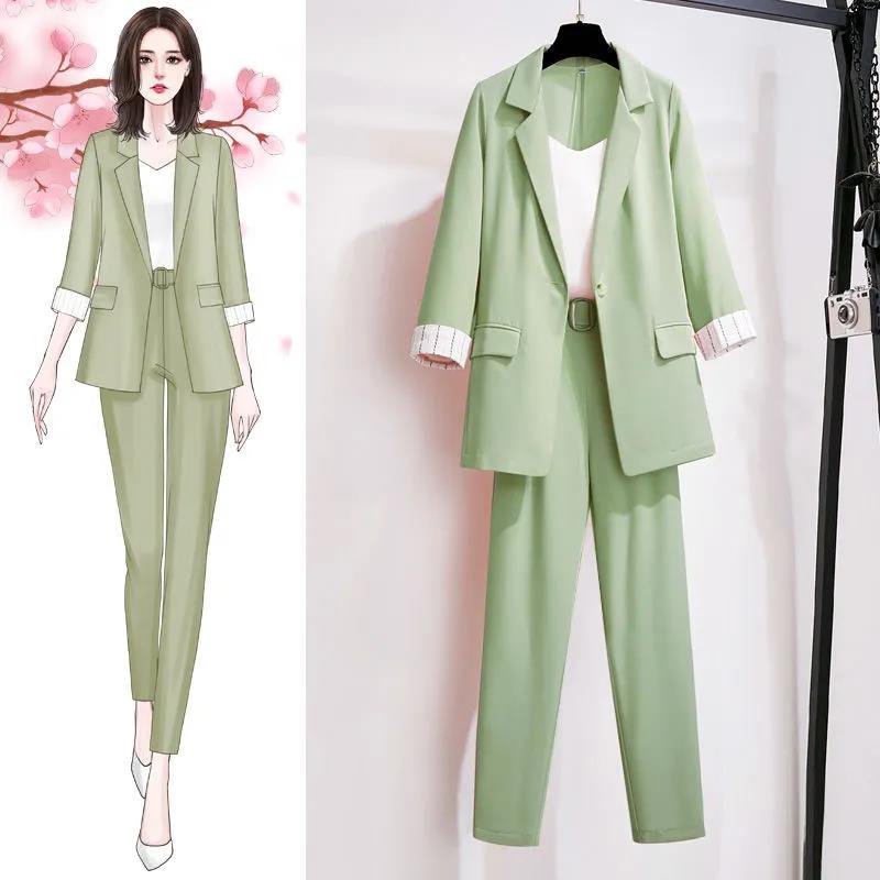 Women's Set Long Sleeve Blazer Pants Suit Office Lady Tracksuit Three Piece Set Fitness Outfits Streetwear Autumn Winter
