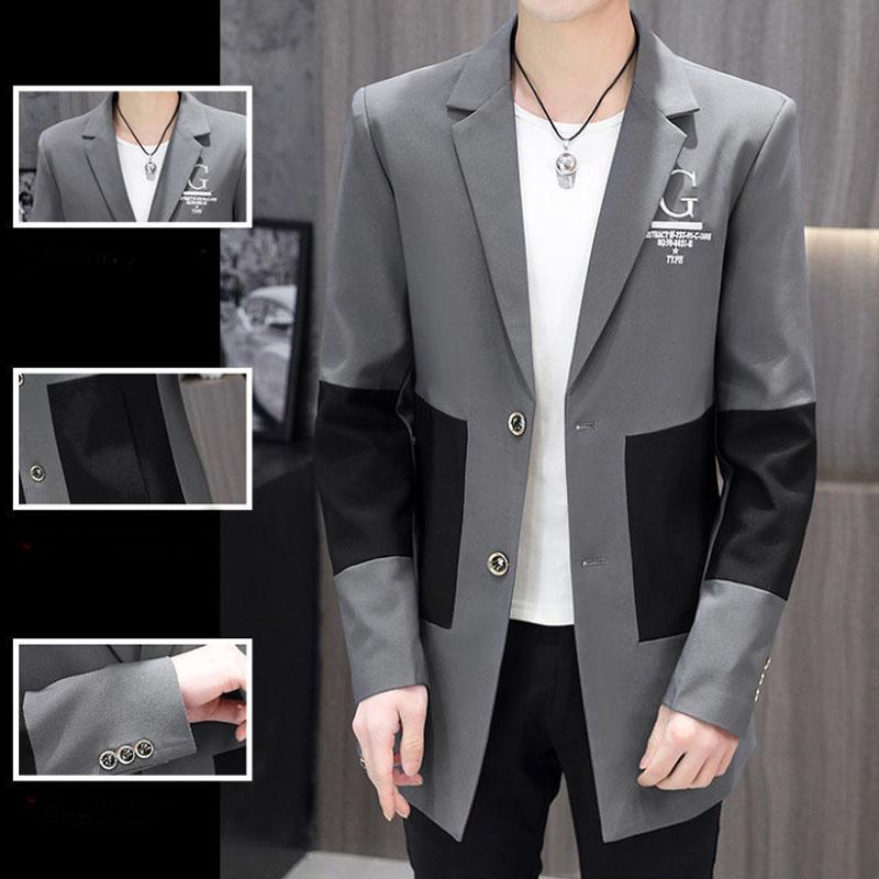 Spring V-neck Business Suit Men Casual Slim Fit Windbreaker Stitching Color Buttons Coat Trend Parka