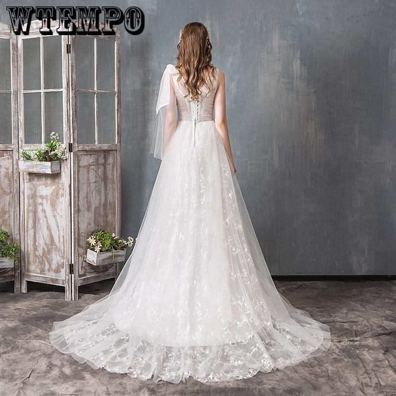Elegant wedding dress Vestido de Festa appliques dress sweep train bow dress lace