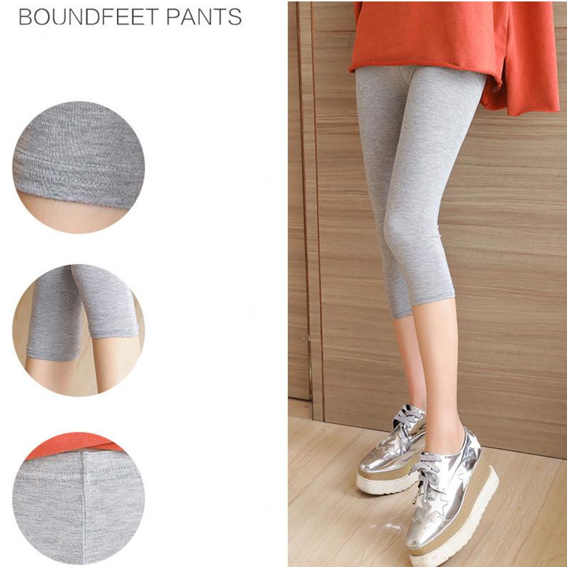 WTEMPO Women's Solid Color Bottoms Leggings Thin Summer High Waist Elasticity Tight-fitting Cropped Trousers