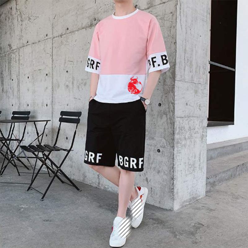 Sports Suit Men's Summer Cool Short-sleeved T-shirt Men's Contrast Color Casual Teen Student Suit Men