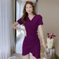 Irregular Folds Sexy M-XXXL Women's Summer Dress Short Sleeve V-Neck Knee-length Daily Wear Office Dating Party