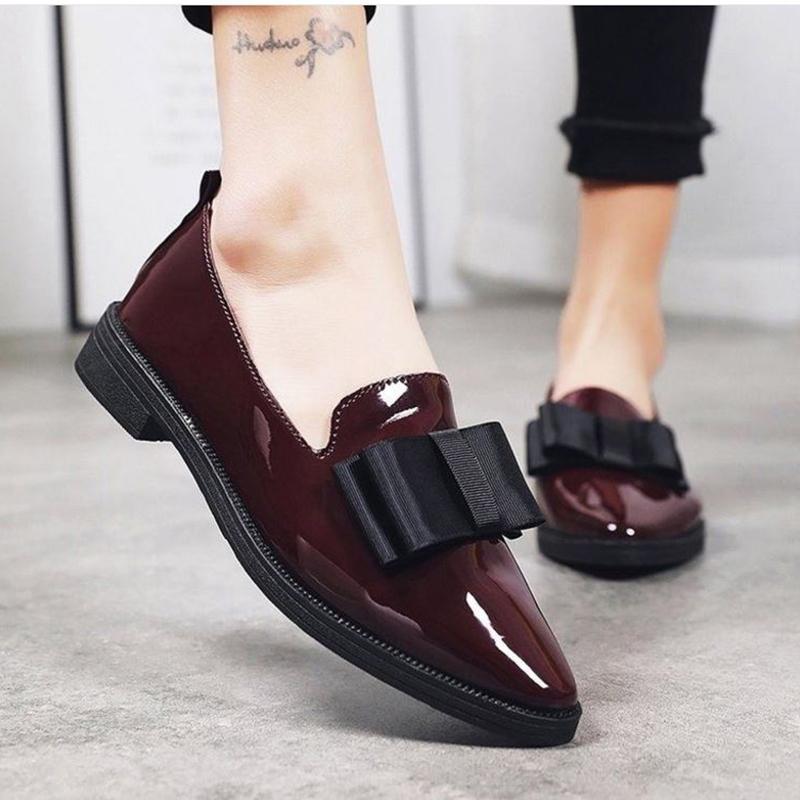 Single Shoes Female Comfortable Pointed Small Leather Shoes Female Students Korean Version of All-match Soft Sole Casual Bowknot Shoes