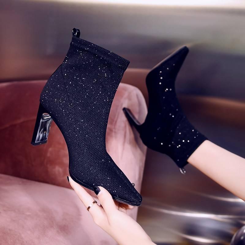 Sexy Autumn Winter Ankle Boots Women High Heels Short Pointed Toe Fashion Pleated Martin Boots