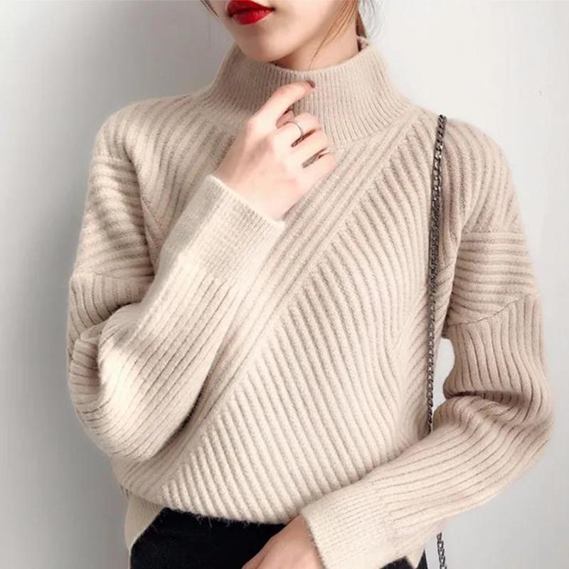 Turtleneck Sweater Women Loose Lazy Style Autumn and Winter Pullover Long-sleeved Thickened Student Bottoming Sweater