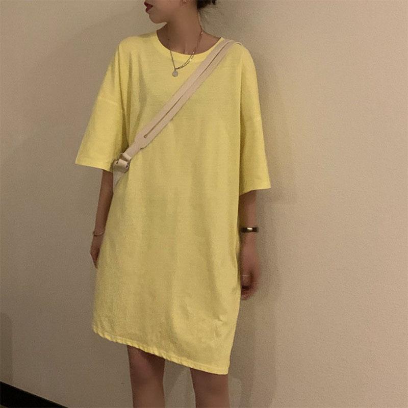 Nightdress Women's Mid-length Short-sleeved Solid Color Loose Casual Style Pajamas Are White and Can Be Worn Outside As Home Clothes