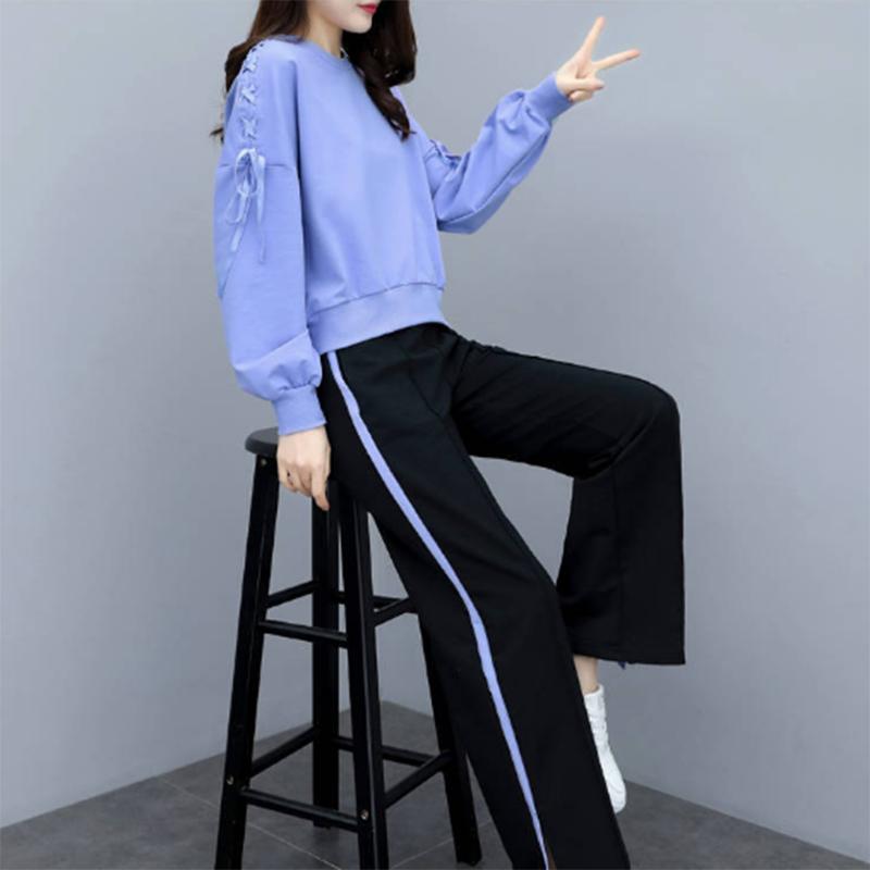 Women's Fashion Wide-leg Pants Two-piece Loose and Thin Casual Sportswear Sweater Suit Women