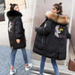 Women Parkas Winter Jacket Mid-length Thickening Coats Fur Collar Hooded Coat Cotton Jackets Loose Casual Outwear Embroidery Black White Clothes