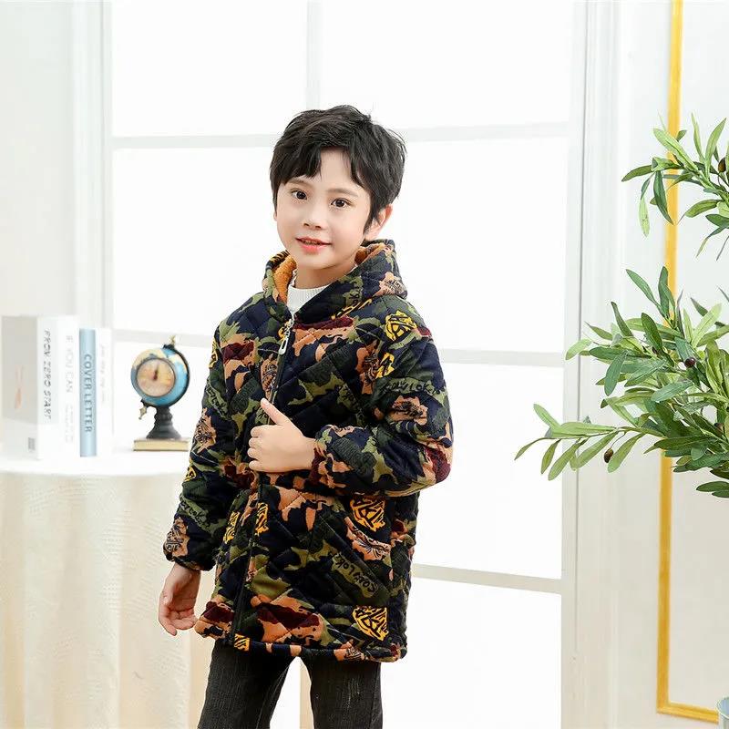 Boys Plus Velvet Padded Padded Jacket Children's Zipper Blouse Plus Cotton Blouse Crystal Velvet Baby Down Jacket Protective Clothing Winter