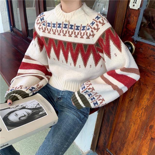 Autumn Winter Loose Thickened Hit Color Short Sweater Women's Hedging Long-sleeved Student