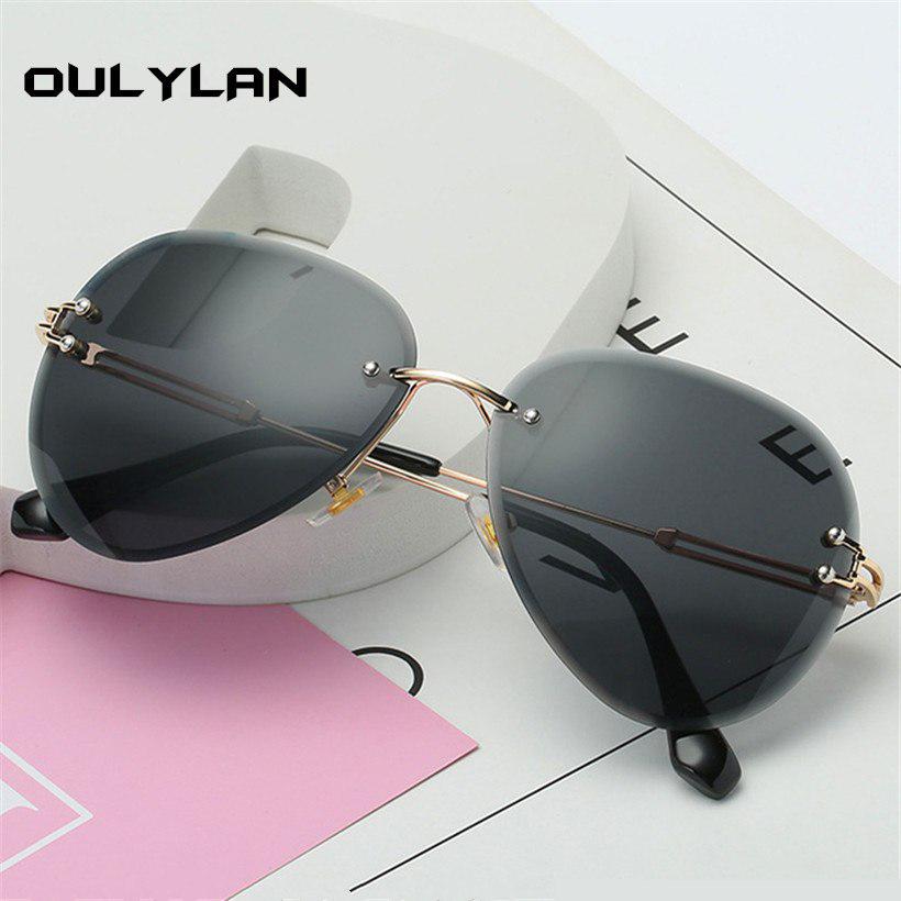 Rimless Sunglasses Women Fashion Designer Sun Glasses Metal Farme Gradient Shades Cutting Lens Famal