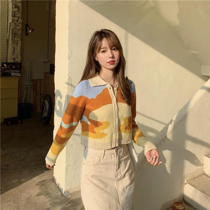 Women's Autumn Knit Cardigan Jacket Autumn Women's Short Long-sleeved Top Sweater