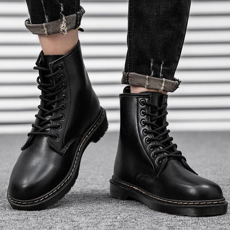 Men High-top Martin Boots British Style Couple Breathable Work Boots All-match Waterproof Thick Bottom Outdoor Shoes Autumn Winter