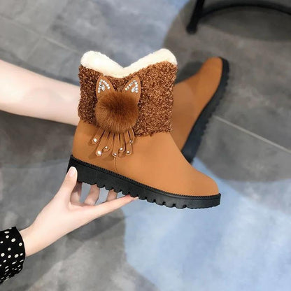 Winter Flat Snow Boots Women Short Tube All-match Cotton Shoes Bread Shoes Warm and Velvet Shoes