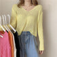 Girly White V-neck Sweater Women Spring and Autumn Korean Loose Thin Long-sleeved Sunscreen Top