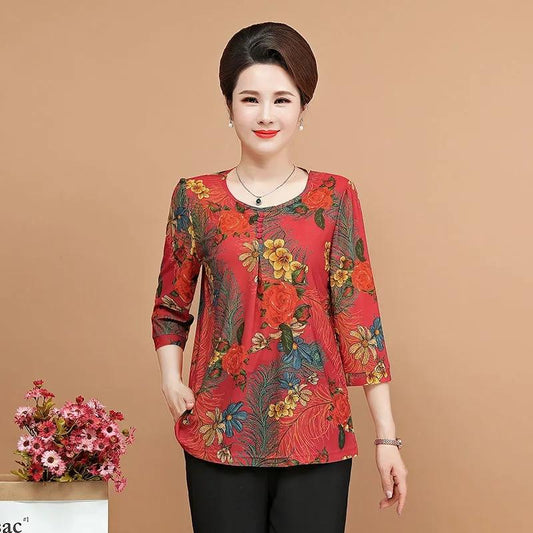 Summer Seven-point Mid-sleeve Middle-aged and Elderly Women's Clothing 50-year-old Short-sleeved Loose T-shirt Women's Top