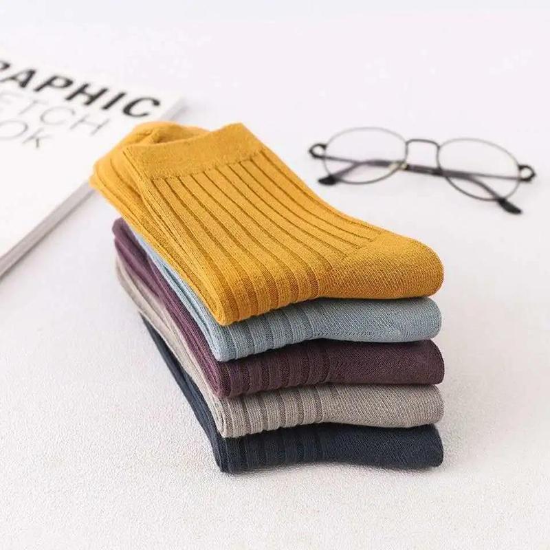 Five Pairs of Men's Cotton Socks Winter Solid Color Thick Warmth Tube Socks Inside and Outside Cotton Antibacterial Deodorant Sports Socks