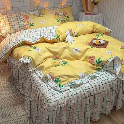 Bedding Sets Quilt Cover Cotton Four-piece Bedding Set Bed Skirt  Bed Linen Bed Cover Princess Style Duvet Cover Bedding Quilt Cover Bed Sheet