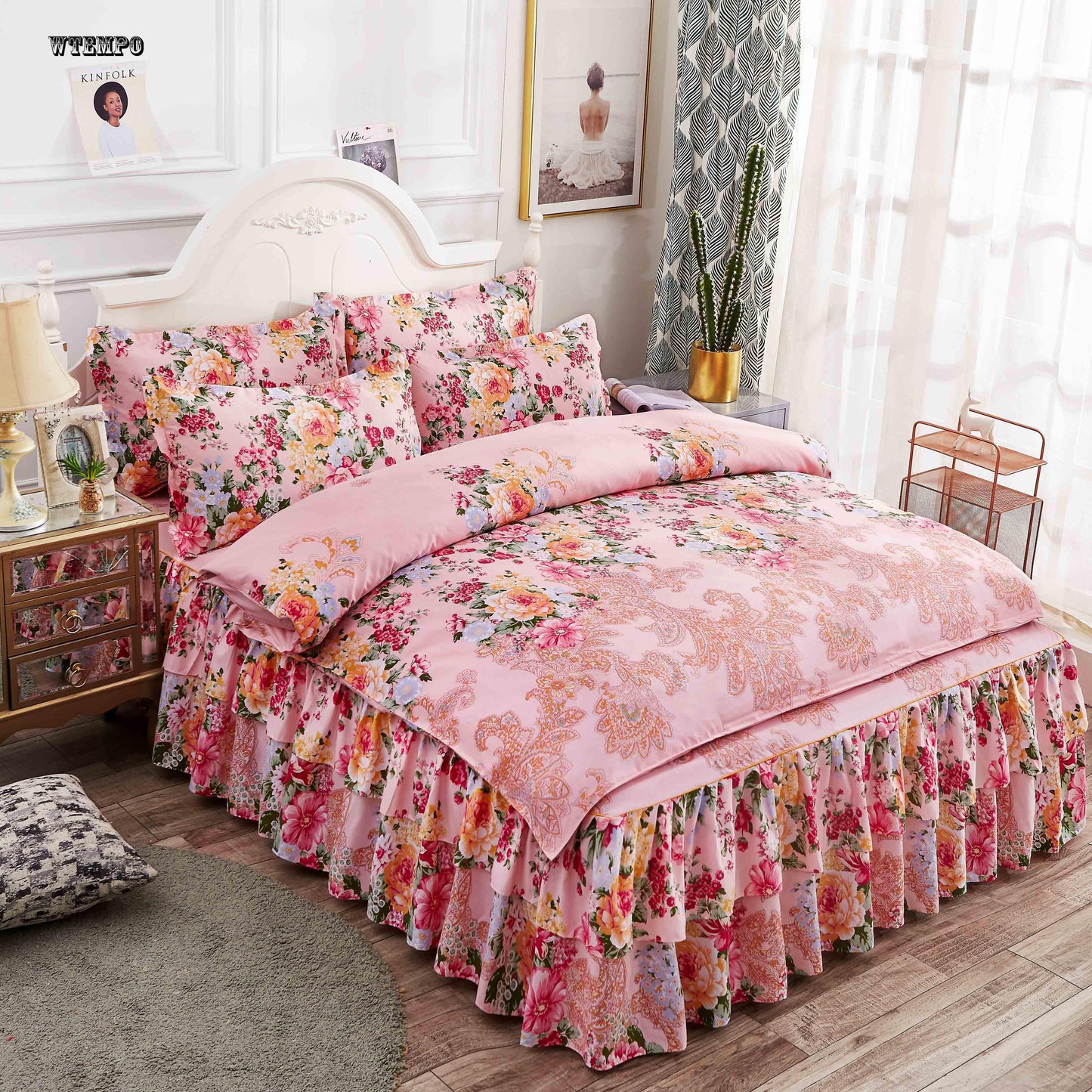 4pcs Luxury Cotton Floral Printed Quilt Cover Bedroom King/queen Size Bed Sheet+pillowcases