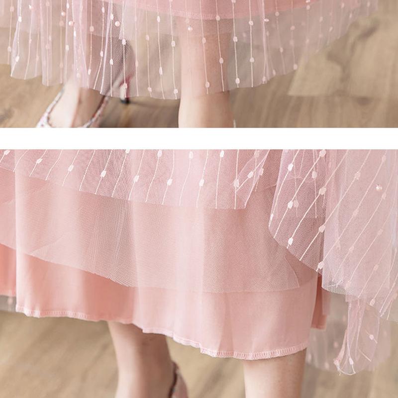 Four Seasons Can Wear Half-length Skirt Female Heavy Industry Beaded Bright Silk Gauze Sweet Fairy Long Skirt Three-layer Fabric A-line Skirt