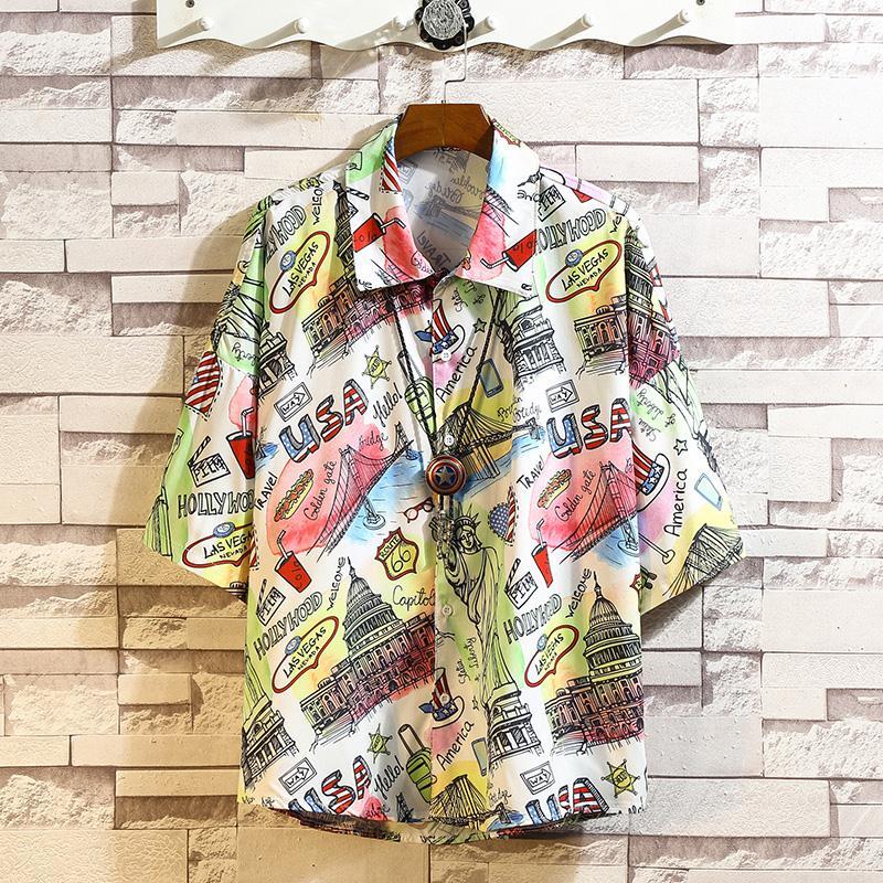 Men's Fat Flower Shirt Short Sleeve Plus Fat Plus Size Student Hawaiian Beach Style Shirt Top