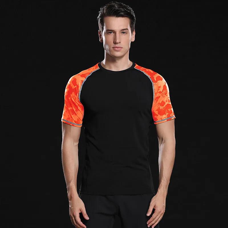 Summer Sport Shirt Men T-shirt Half Sleeve Elastic Fitness Tees Breathable Casual Quick Dry Top Camouflage Contrast Color Tights