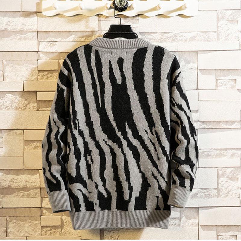 Autumn and Winter Knit Sweater Loose Sweater Zebra Striped Retro Color Matching Sweater Suitable for Students and Young Men