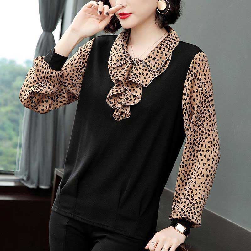 Shirt Women's Plus Size Spring and Autumn Lapel Loose Small Shirt Casual Fashion Mother Long-sleeved Slimming Top