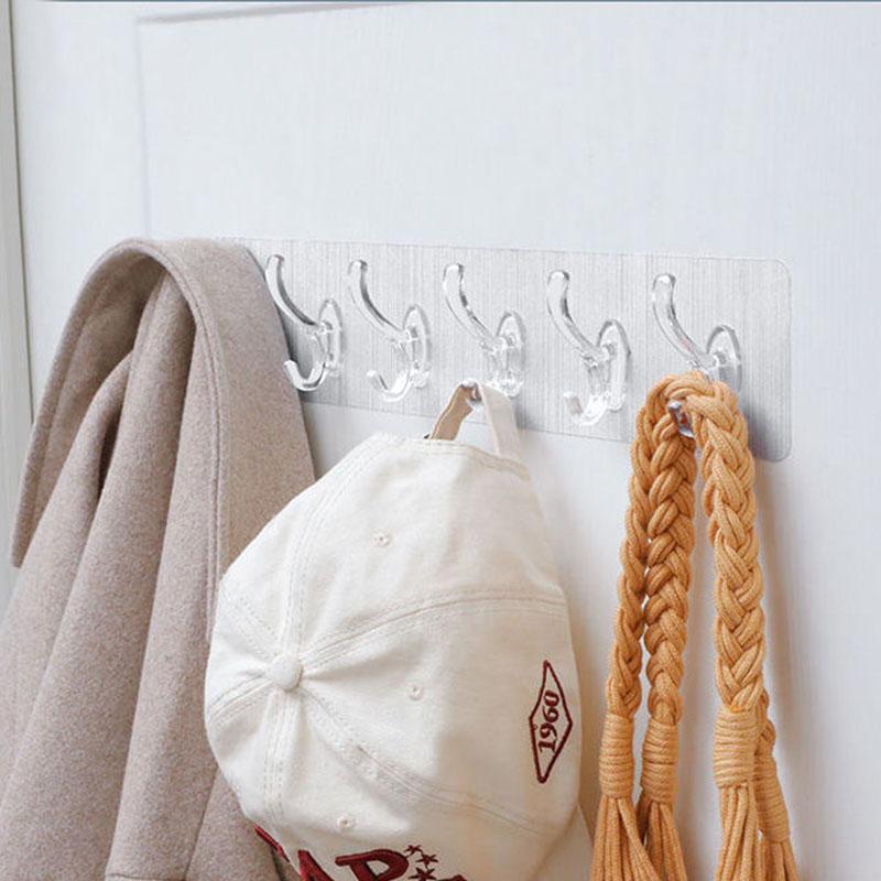 Kitchen Bathroom Wall HooksHat Clothes Coat Hanger Towel Holder Seamless Door Storage Rack