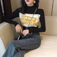 Funky Letter Knitwears Turtleneck Slim Fit Bottoming Shirt Solid Color Pullover Sweater Top