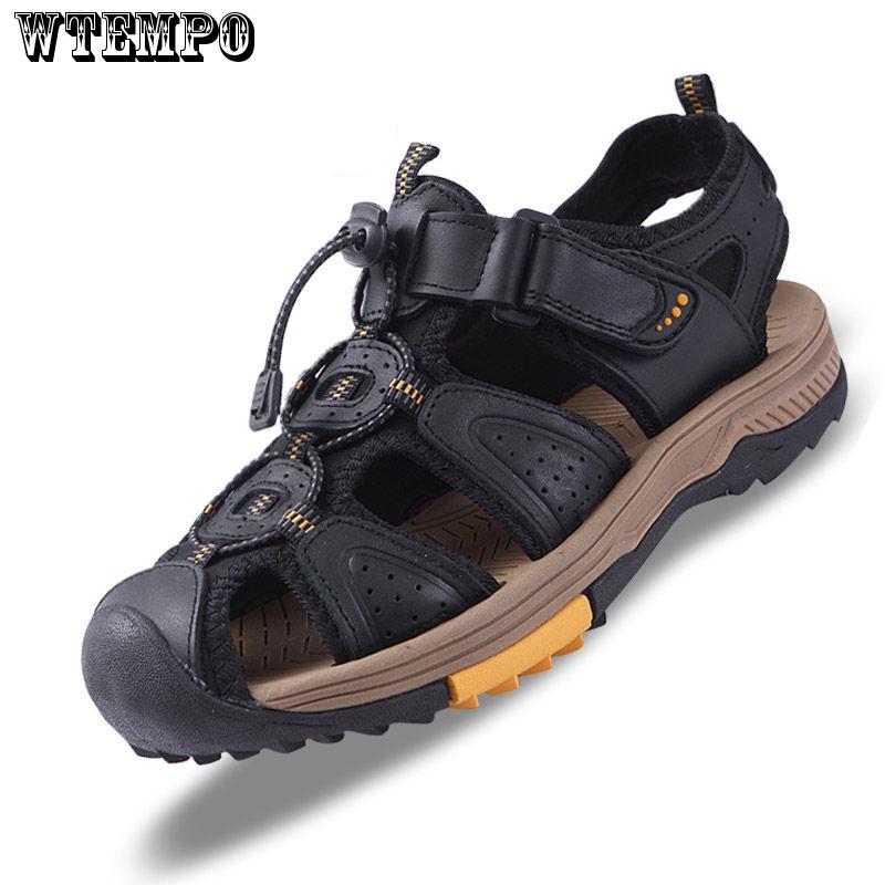 Men's Sandals Leather Breathable Closed-Toe Sandal Summer Beach Shoes Outdoor Shoes