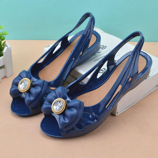 Female Fish Mouth Plastic Sandals Summer Flat Plastic Jelly Shoes Soft Bottom Fashion Korean Version of All-match Mom Work Sandals