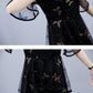 Large Size Women's Summer Black Belly Cover Sequins Embroidery Stitching Short-sleeved Fairy Dress Ladies Temperament A-line Skirt