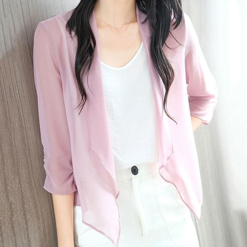 Chiffon Cardigan Short Jacket Women's Thin Outer Jacket Sun Protection Shawl Loose Top See-through Thin Coat Women Tops