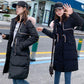 Ladies winter padded coat long over the knee fur collar hooded down padded jacket Slim thick warmth Parka Coat