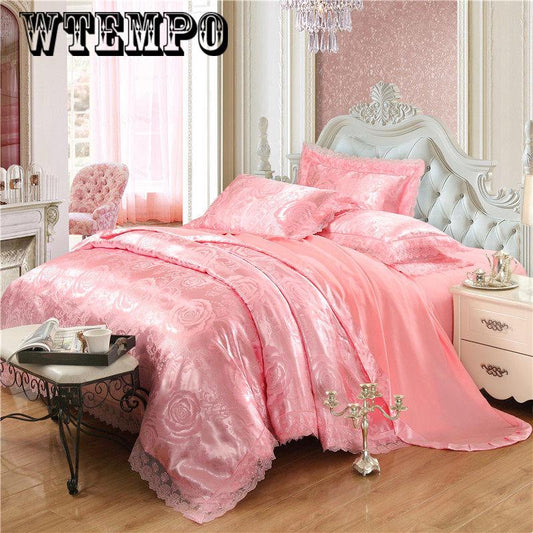 Luxury Bedding set Jacquard Lace King Queen size Bedsheet set Duvet cover sheet Pillowcases
