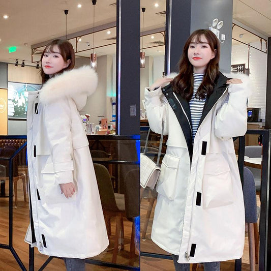 Winter Fashion Trend Korean Loose Mid-length Over-the-knee Tooling Waist Thick Coat Cotton Jacket