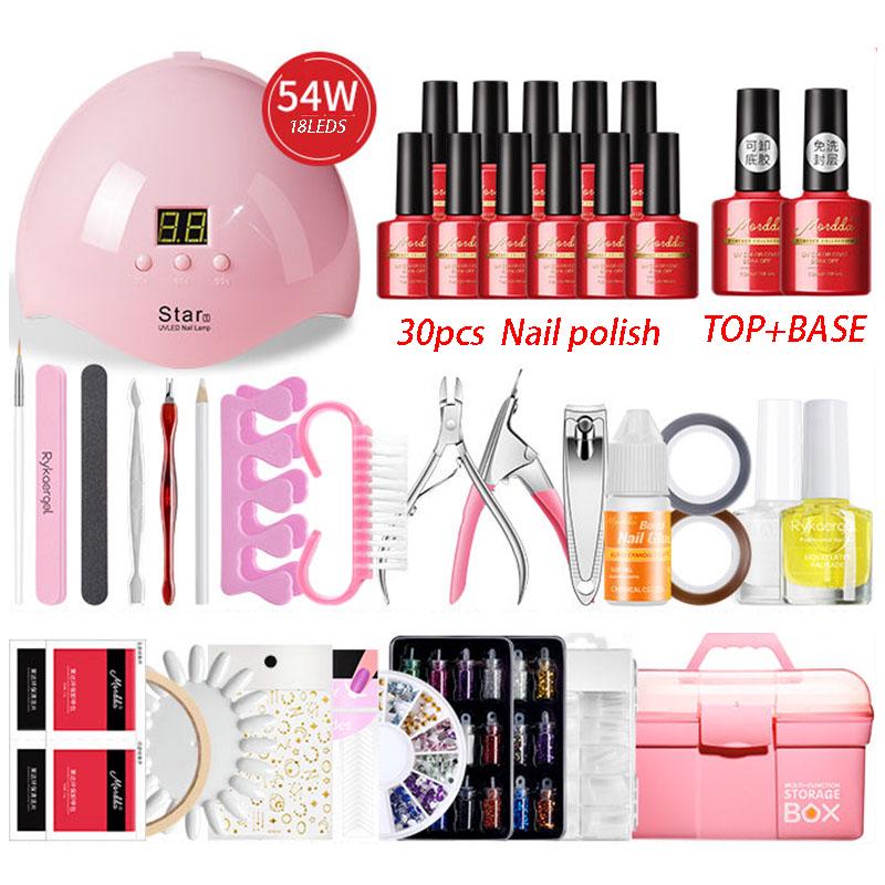 Manicure Set Nail Gel Polish Set For Manicure Nail Art Kit 54W UV Lamp Nail Dryer Extension Tool set