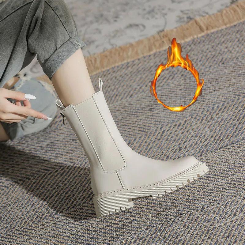 Martin Boots Woman Autumn and Winter Boots Thick Bottom Chelsea Boots Cotton Boots Snow Boots Plus Velvet Warm Winter Boots