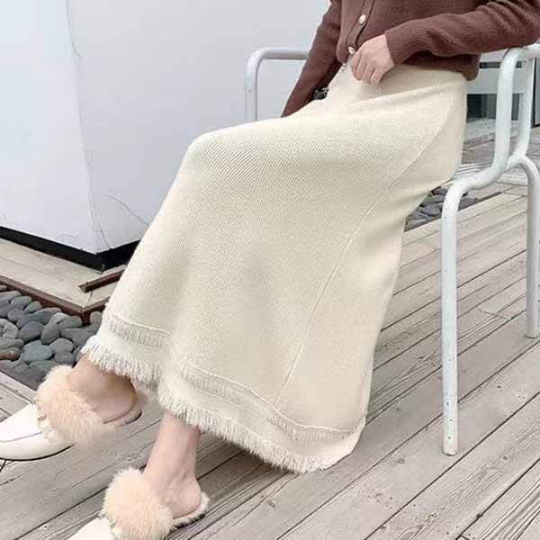 Autumn and Winter Knitted Skirts Women's Mid-length Winter Skirts, A-line Thick Woolen Yarn Winter Sweaters Skirts Long Skirts