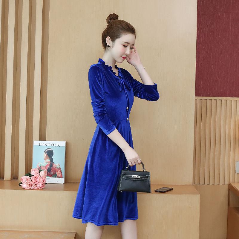 Wild plus size waist skirt skirt autumn and winter dress women's long-sleeved thin dress