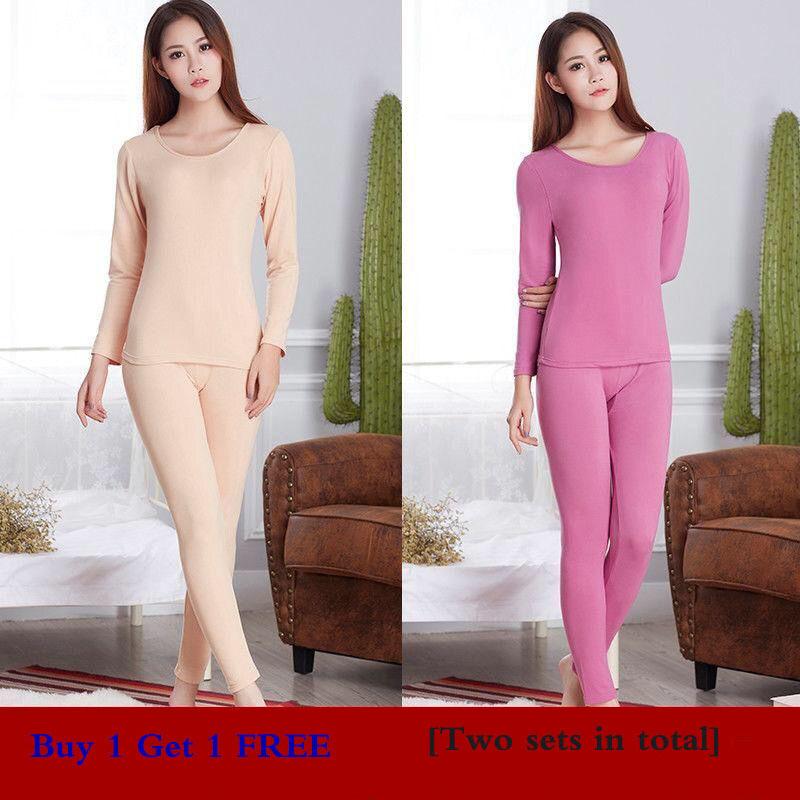 Warm Women's Underwear Plus Velvet Bottoming Shirt Women's Suit Thin Body Slimming Plus Size Pajamas Buy One Set and Get One Set Free