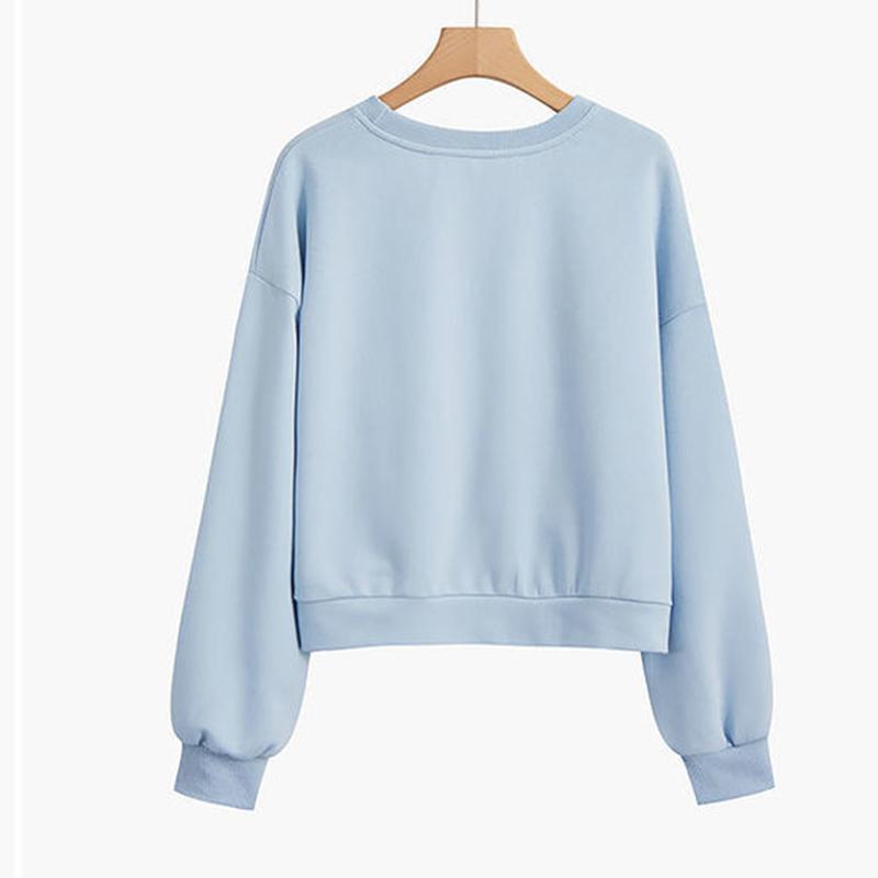 Blue Irregular Sweatshirts Women's Spring and Autumn Round Neck Pullover Short Top Design Sense