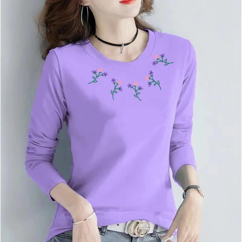 Women Long-sleeved Shirt Garland Print Shirt Casual Loose Pullover Boutique Cotton T-shirt Summer