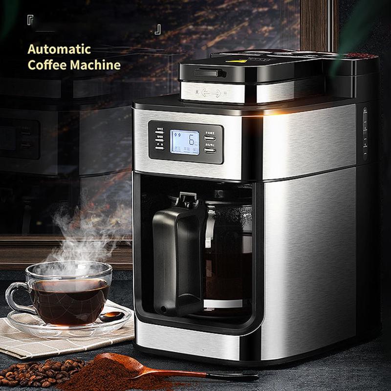 1000W Coffee Maker Machine Home Automatic LED-display Bean Grinder Fresh Grinding American Espresso Coffee Tea Milk