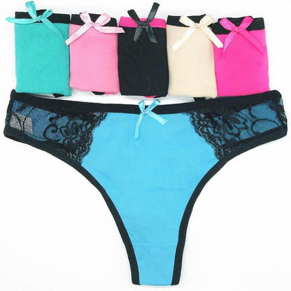 6 Pcs/Lot Fashion Brand Briefs Women's Sexy Cotton Soft Underwear Thong Panties Lace G-string