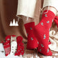 Socks Winter Christmas Elk Tree Pattern Thicken Warm Women's Red Pure Cotton Cute Stockings