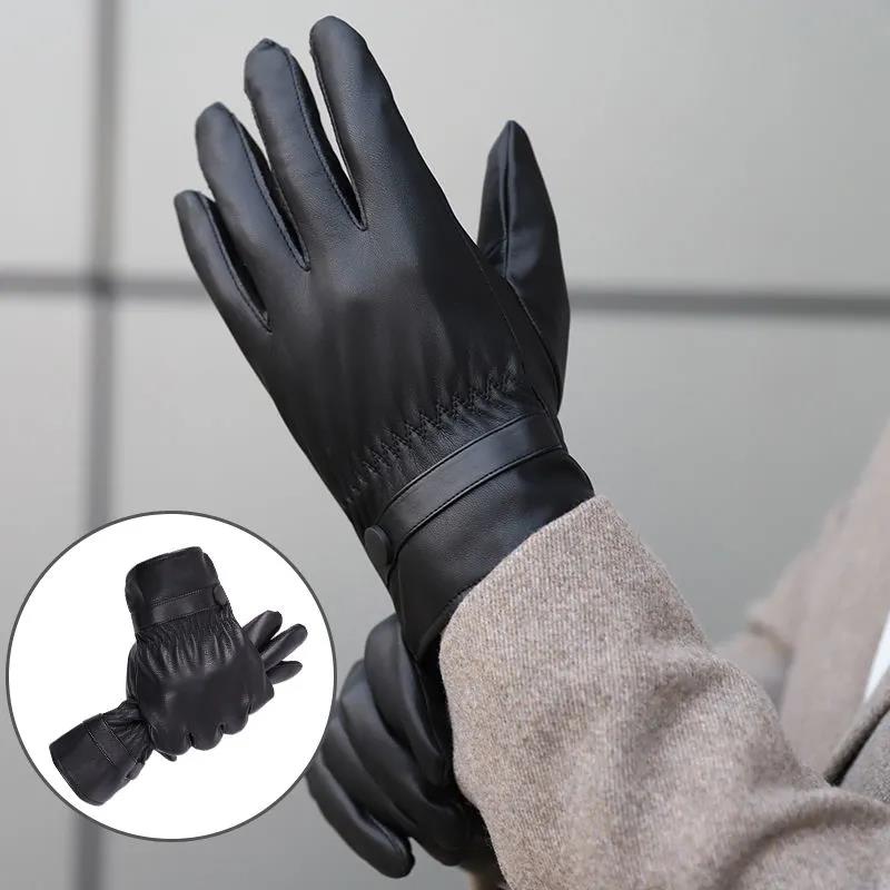 Men's Leather Gloves Winter Outdoor Motorcycle Gloves Plus Velvet Thick Touch Screen Gloves